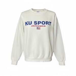 VTG 90s Lee KU Sport Jayhawks Large Made In USA White Sweatshirt Kansas